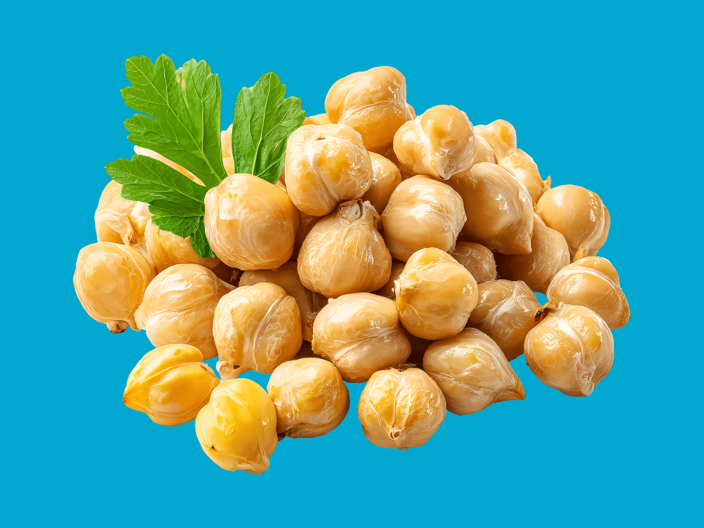 Image of chickpeas on turquoise background.